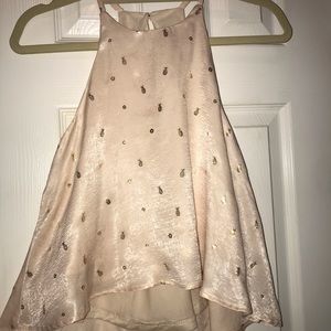 Silky pink & gold pineapple crop top